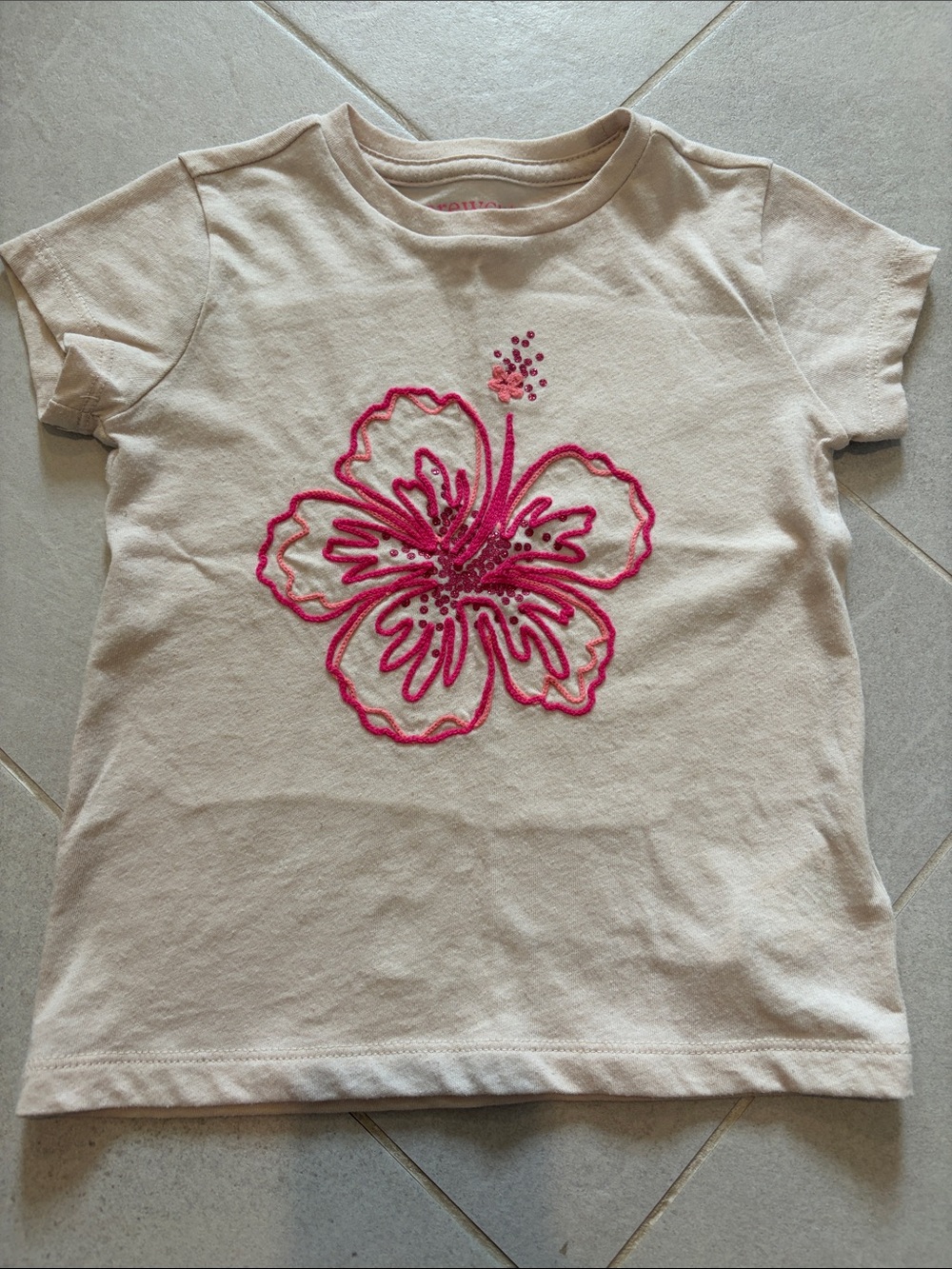 Crewcuts Cream Short-Sleeve Tee with Hot Pink Floral Applique